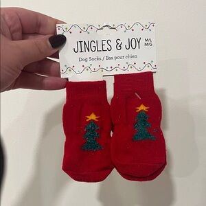 Red Dog Socks with Christmas Tree Design + snowman bandana